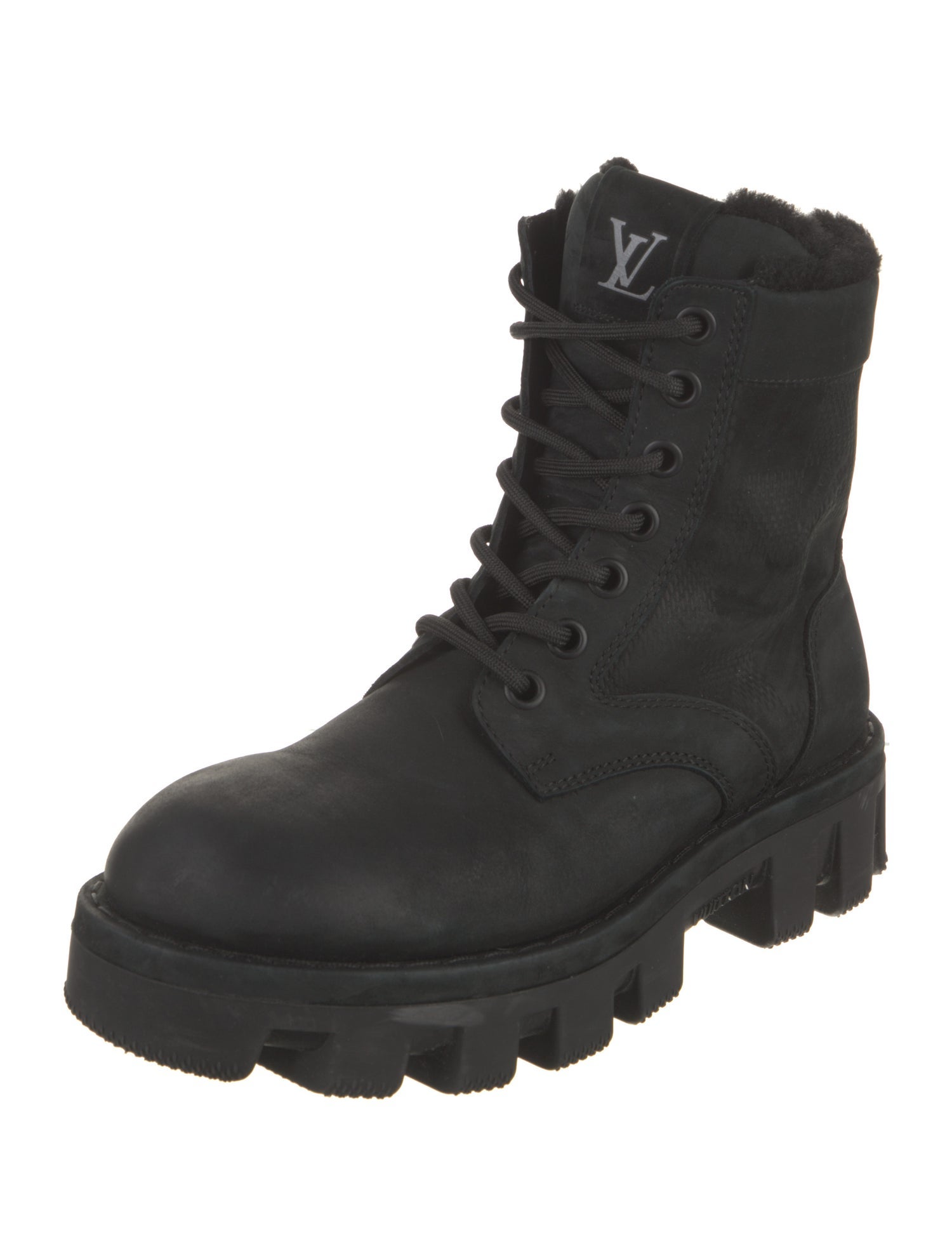Louis Vuitton Suede Fur Trim Combat Boots