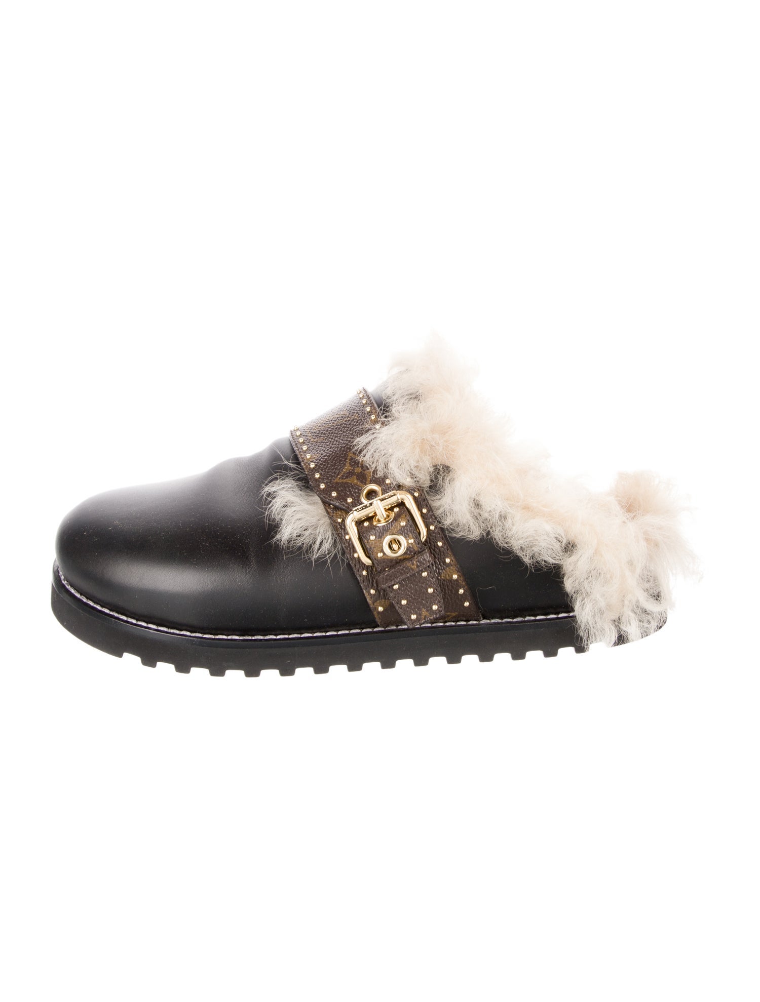 Louis Vuitton Leather Fur Trim Loafers