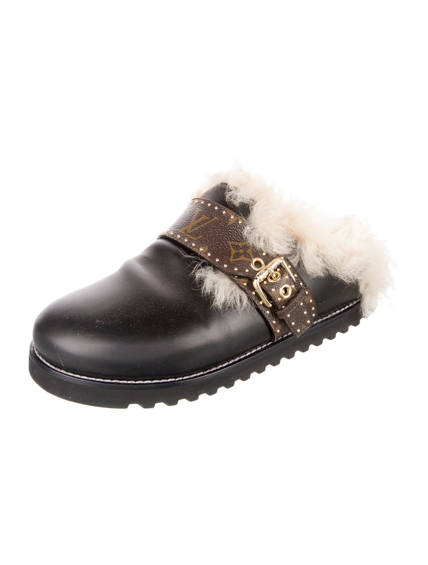Louis Vuitton Leather Fur Trim Loafers