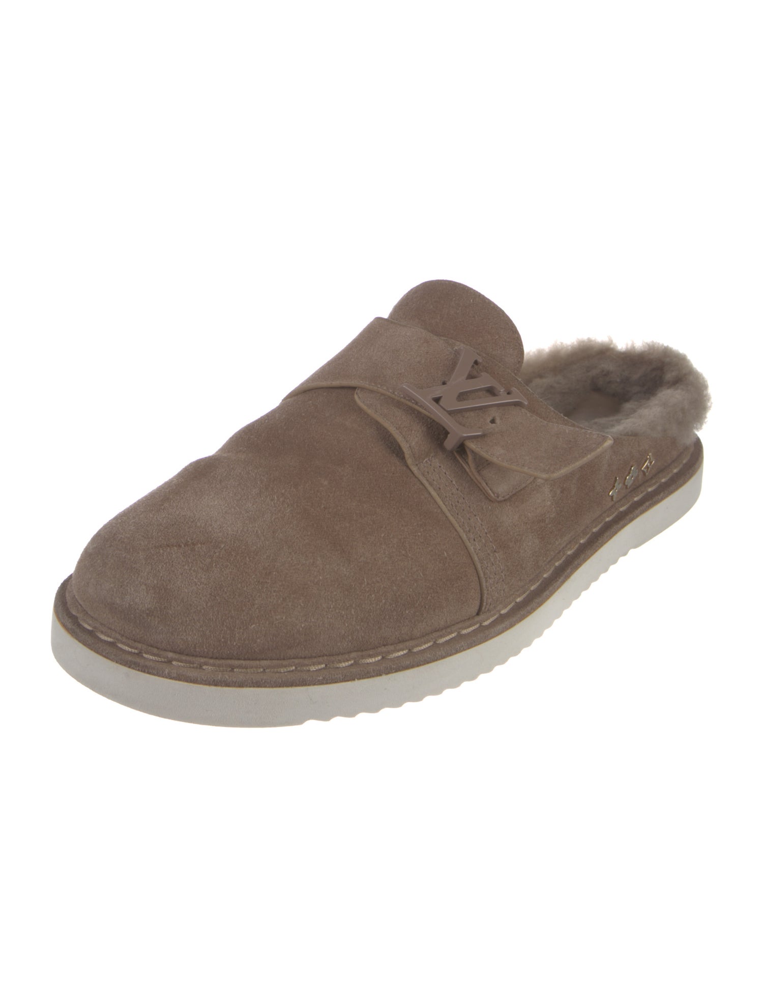 Louis Vuitton Suede Fur Trim Slippers