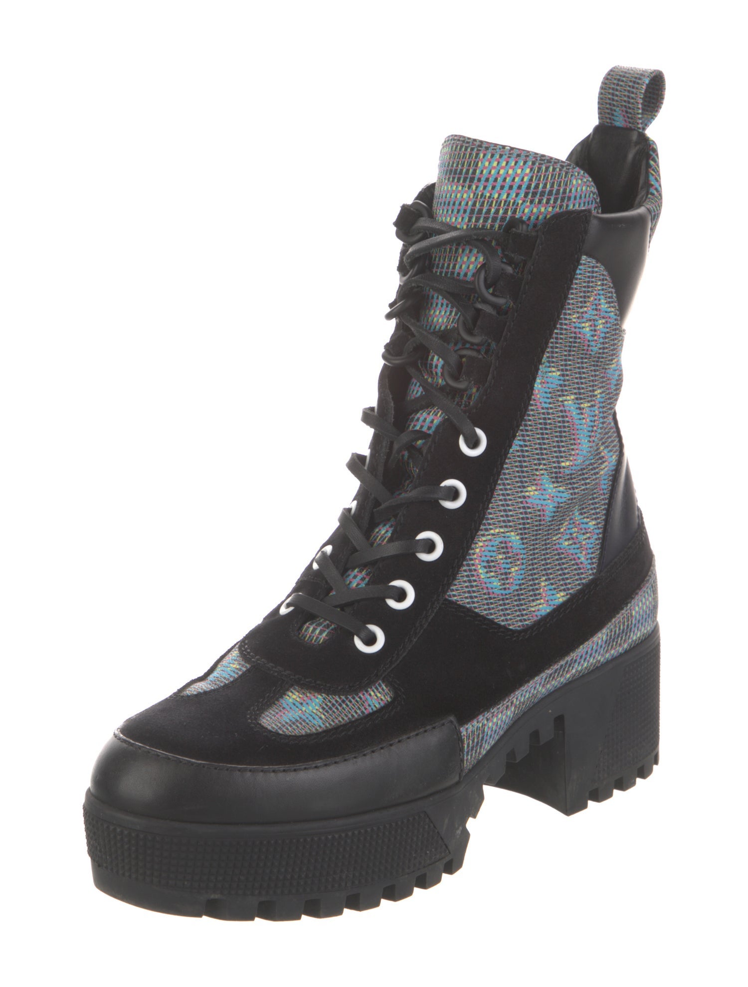 Louis Vuitton LV Monogram Leather Trim Embellishment Combat Boots