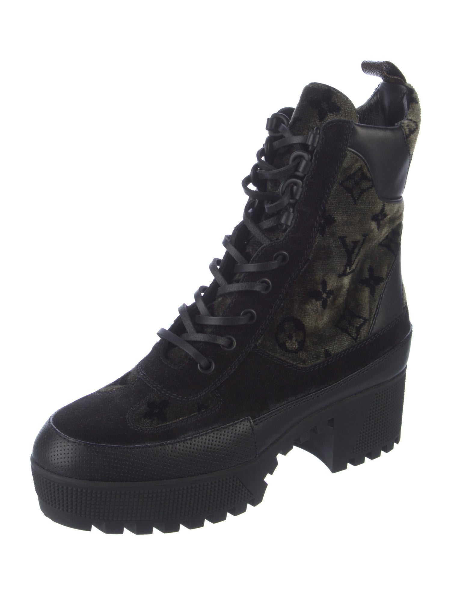 Louis Vuitton LV Monogram Velvet Combat Boots