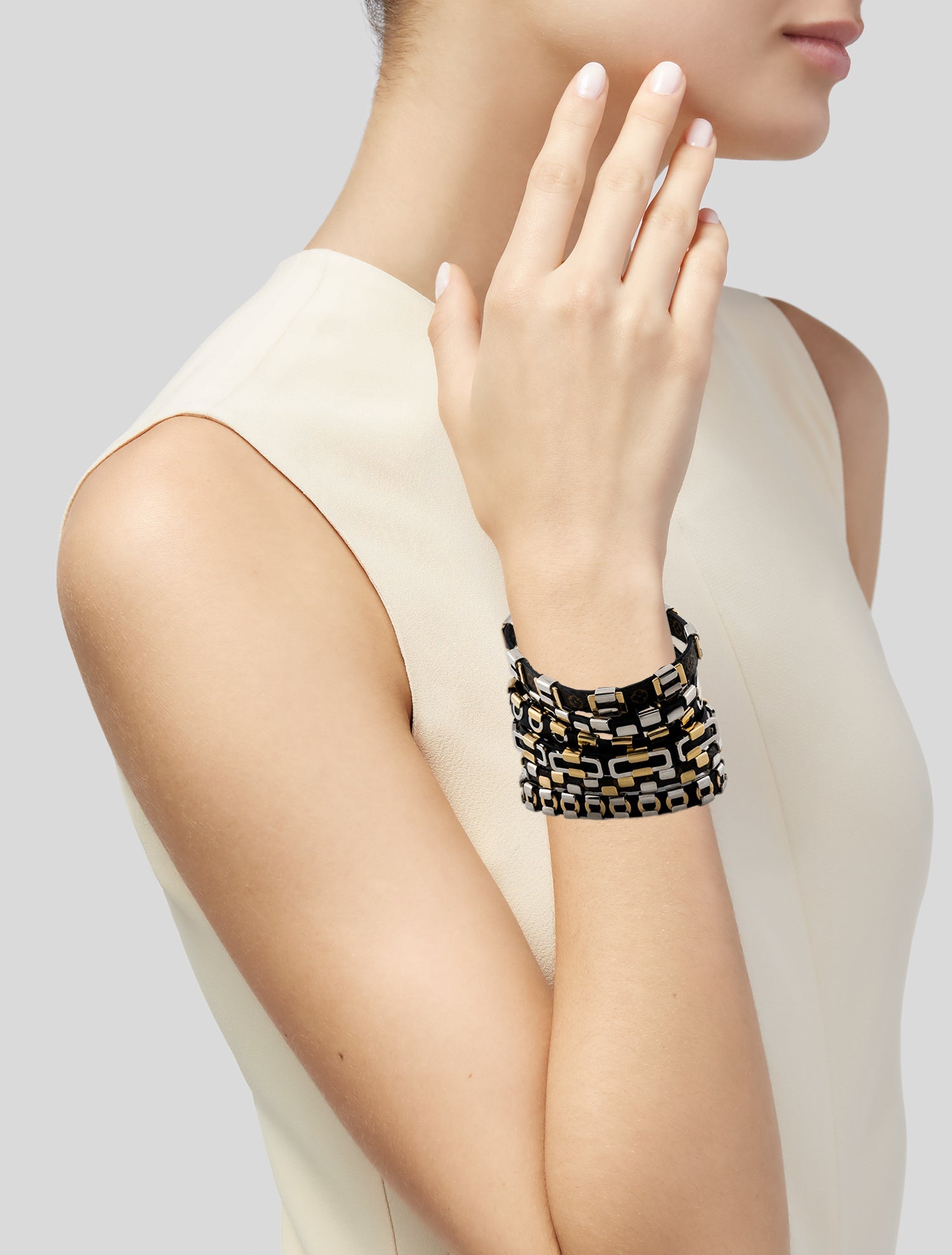 Louis Vuitton Canvas & Leather Brassle Over The Strap Wrap Bracelet