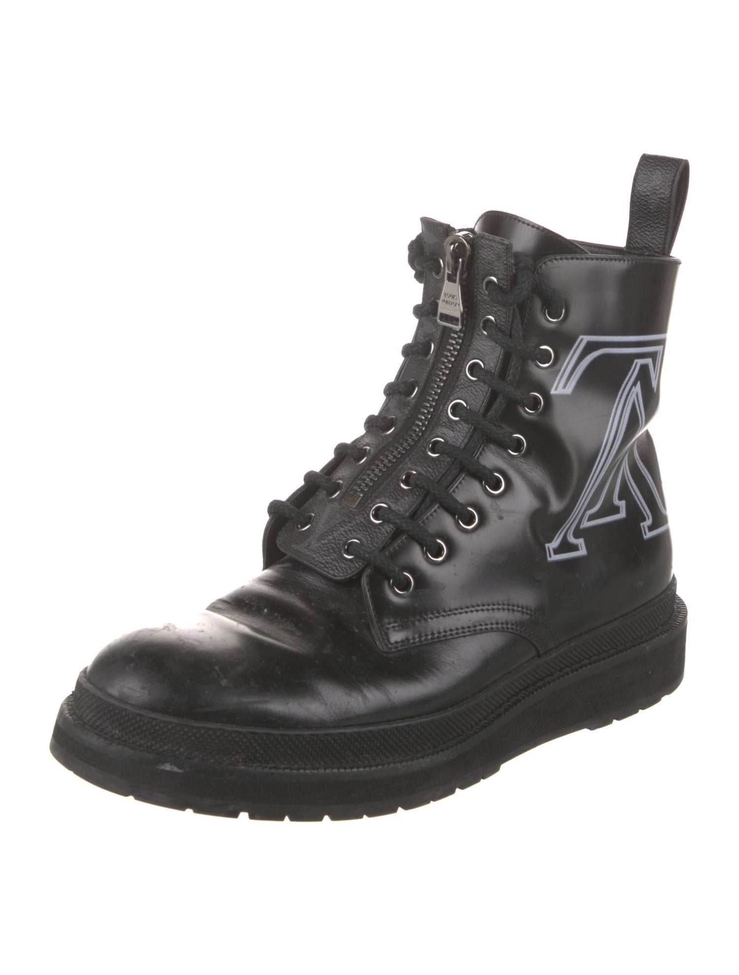 Louis Vuitton Leather Graphic Print Combat Boots