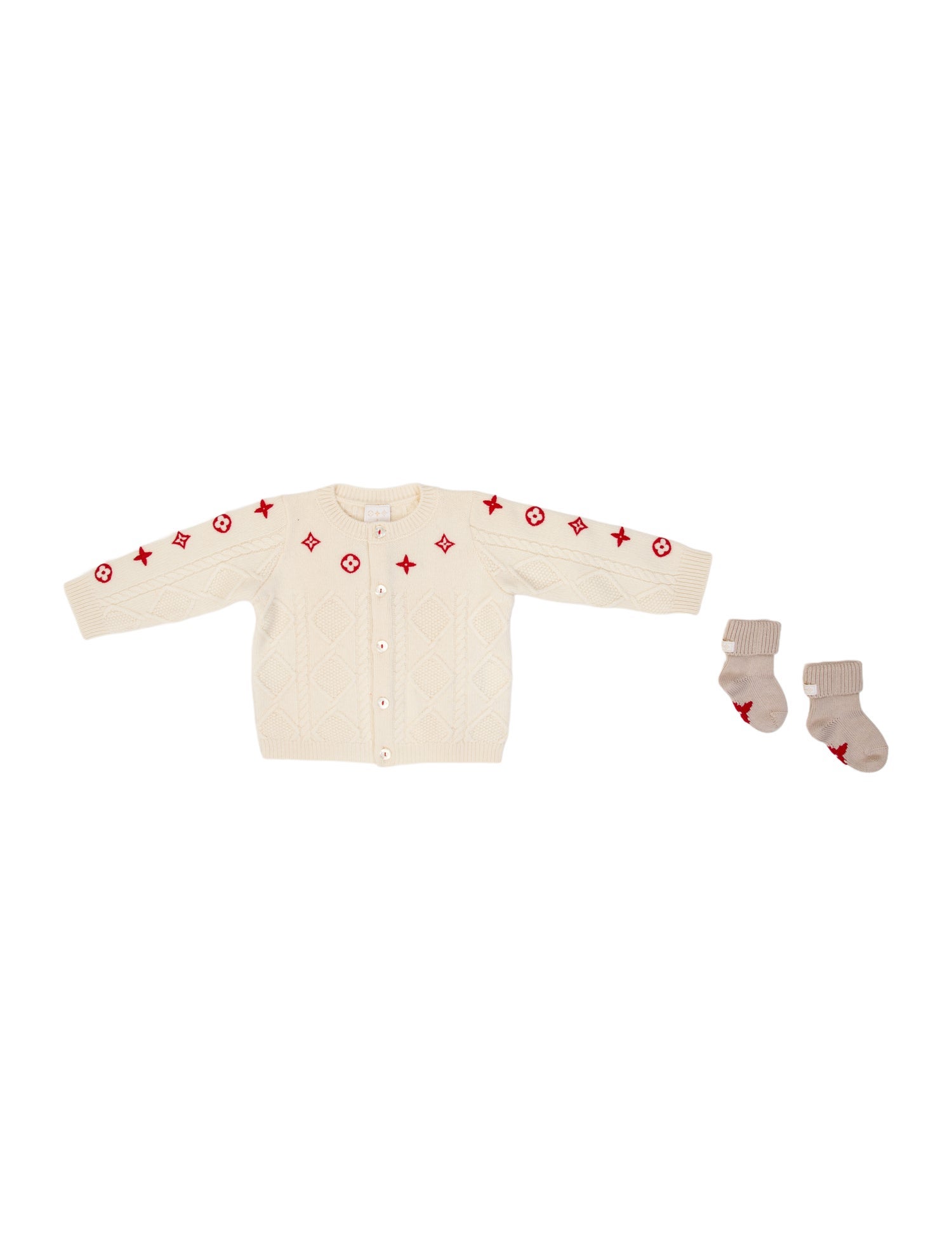 Louis Vuitton Infant Girls' Cable Knit Embroidered Cardigan and Sock Set