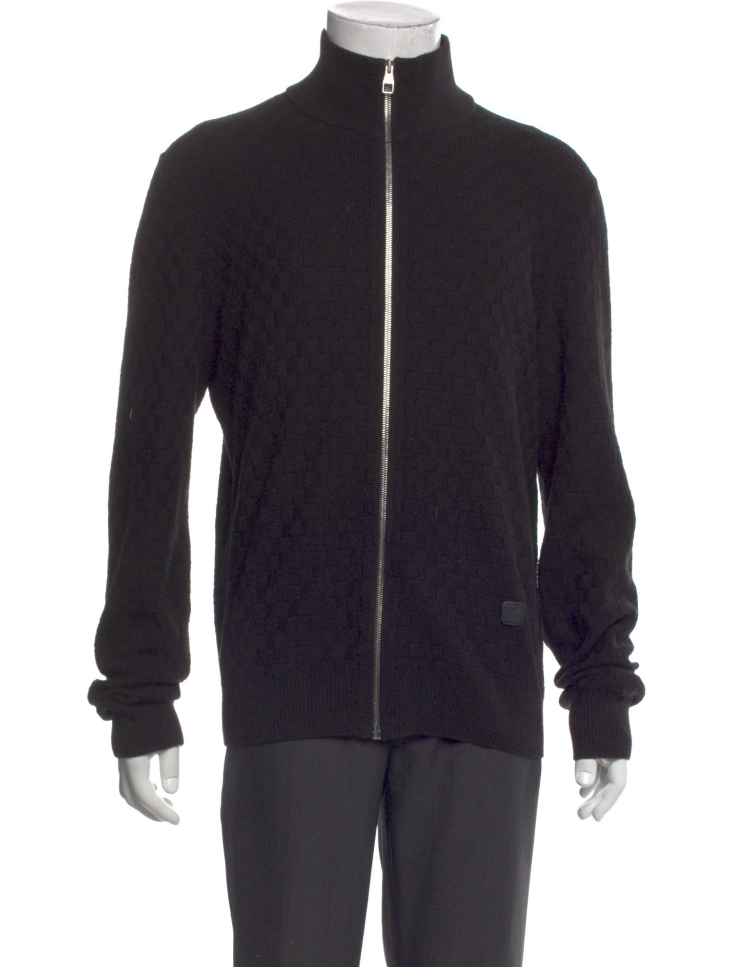 Louis Vuitton Damier Graphite Pattern Mock Neck Cardigan