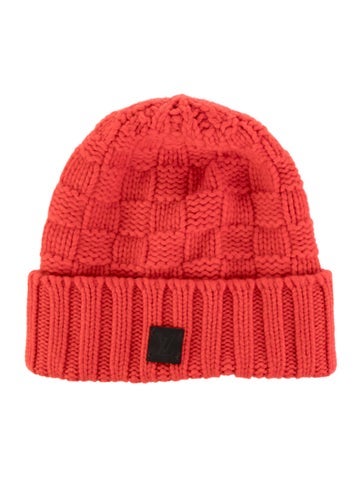 Pre-owned Louis Vuitton Cashmere Damier Beanie In Orange