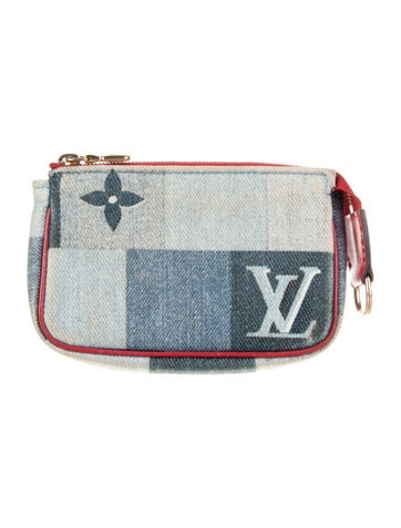 Pre-owned Louis Vuitton Monogram Denim Micro Pochette Key Wallet In Blue