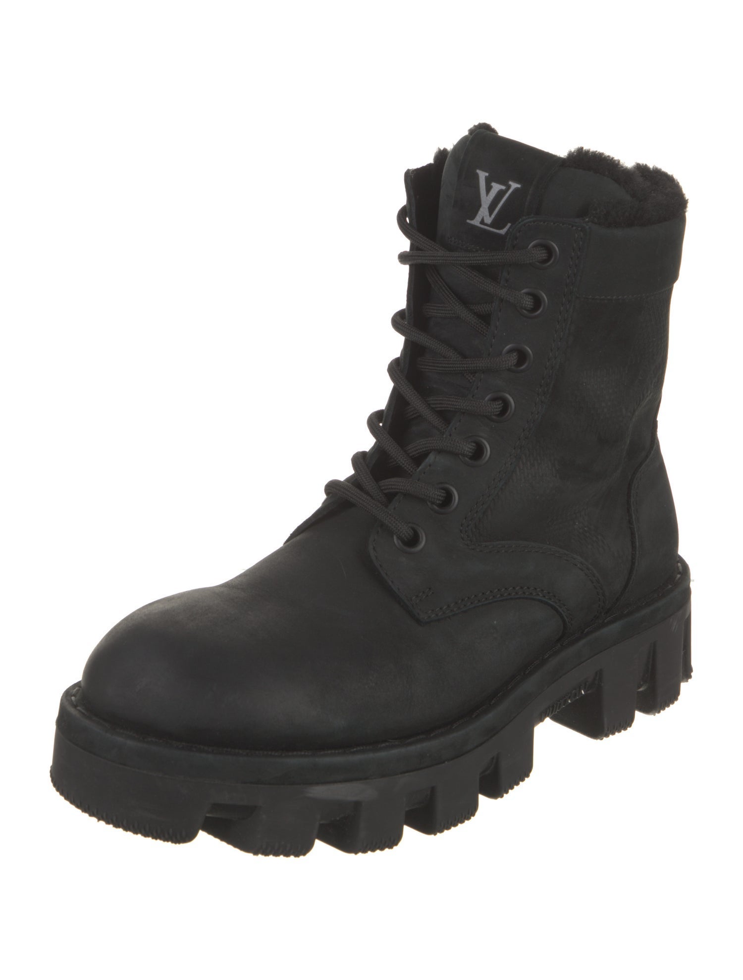Louis Vuitton Suede Fur Trim Combat Boots