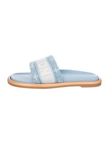 Pre-owned Louis Vuitton Lv Monogram Denim Slides In Blue