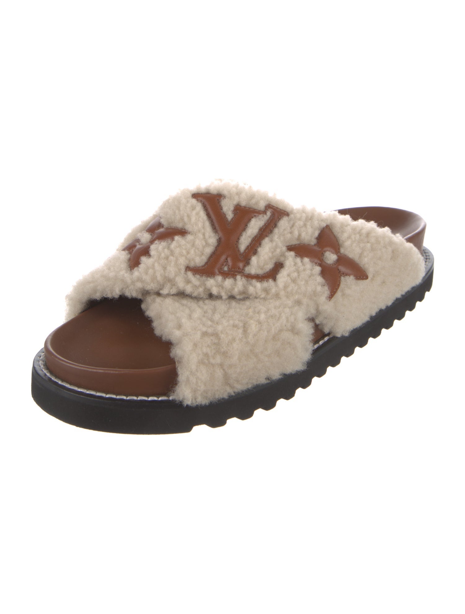 Louis Vuitton LV Monogram Shearling Slides