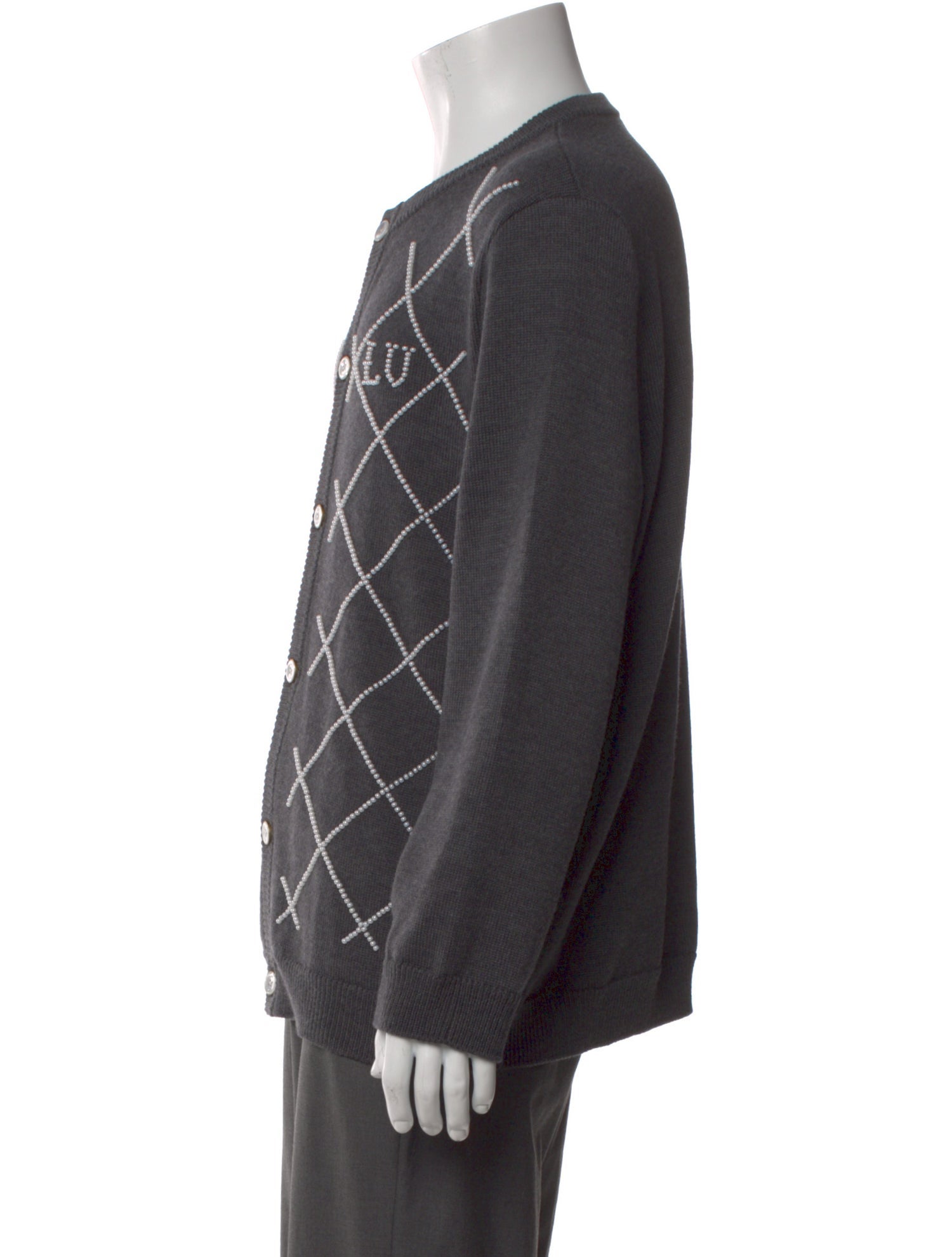 Louis Vuitton Faux Pearl Accents Wool Cardigan