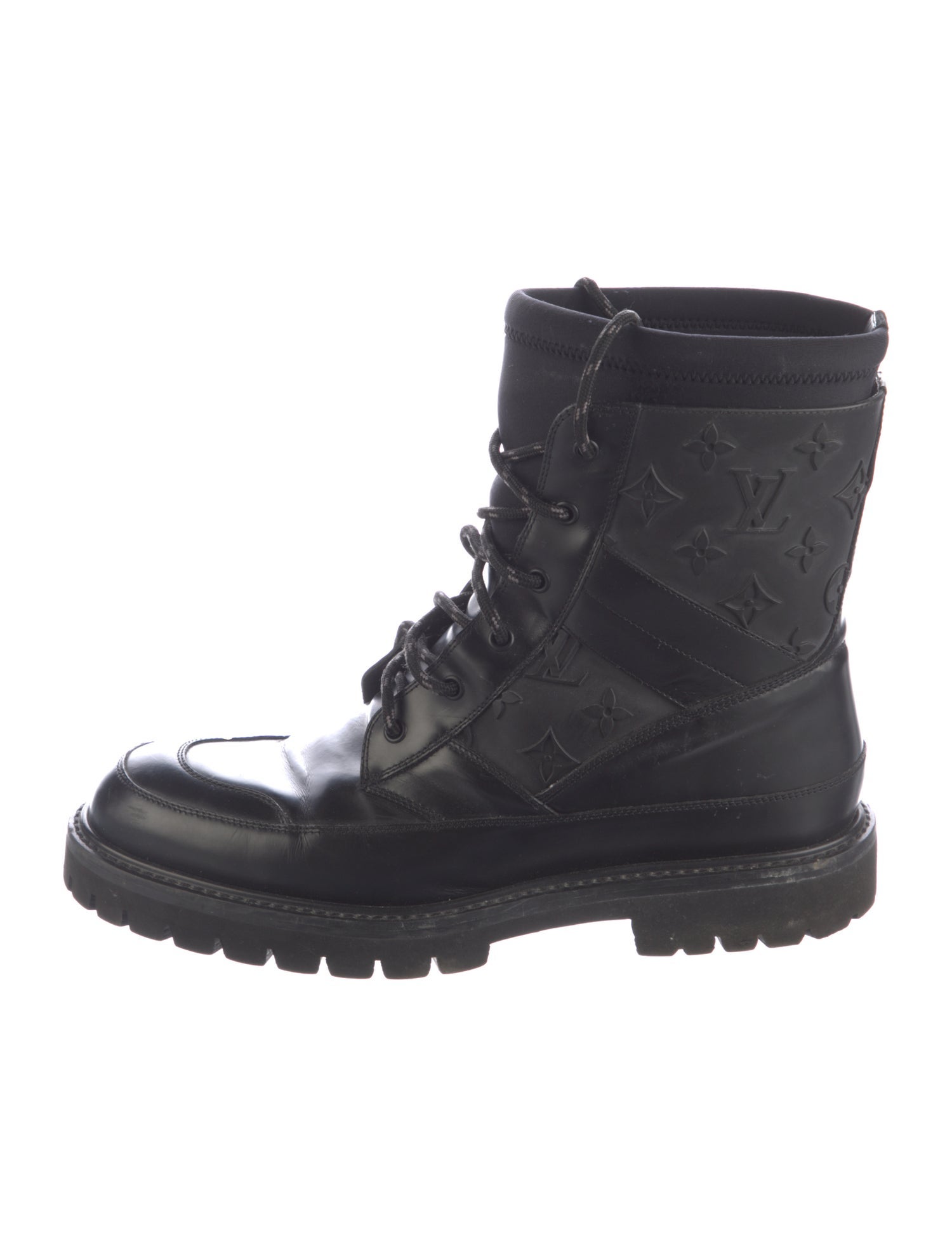 Louis Vuitton Monogram Pattern Leather Lace-Up Boots