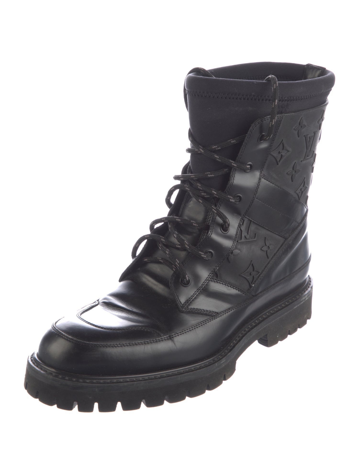 Louis Vuitton Monogram Pattern Leather Lace-Up Boots