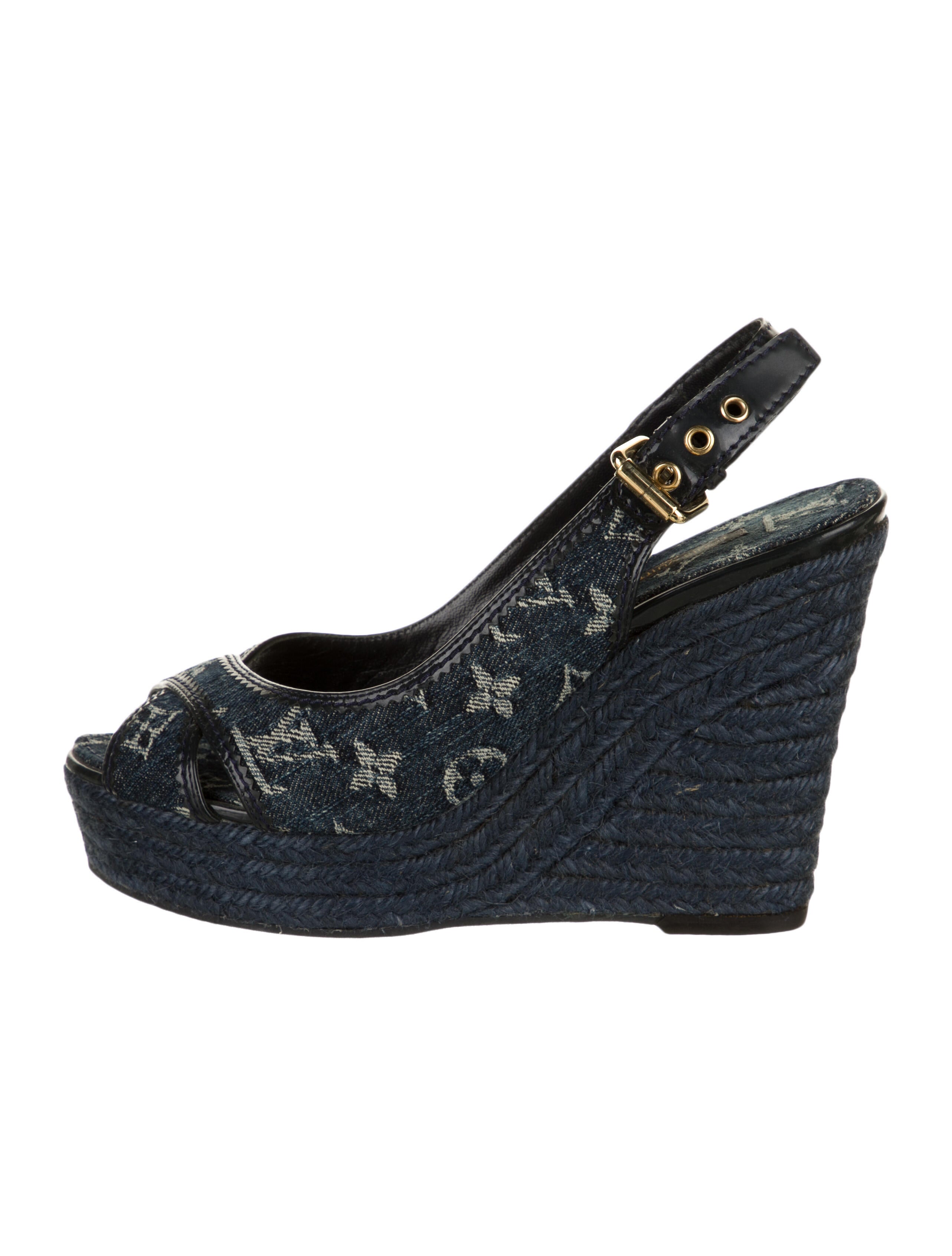 louis vuitton denim wedge sandals