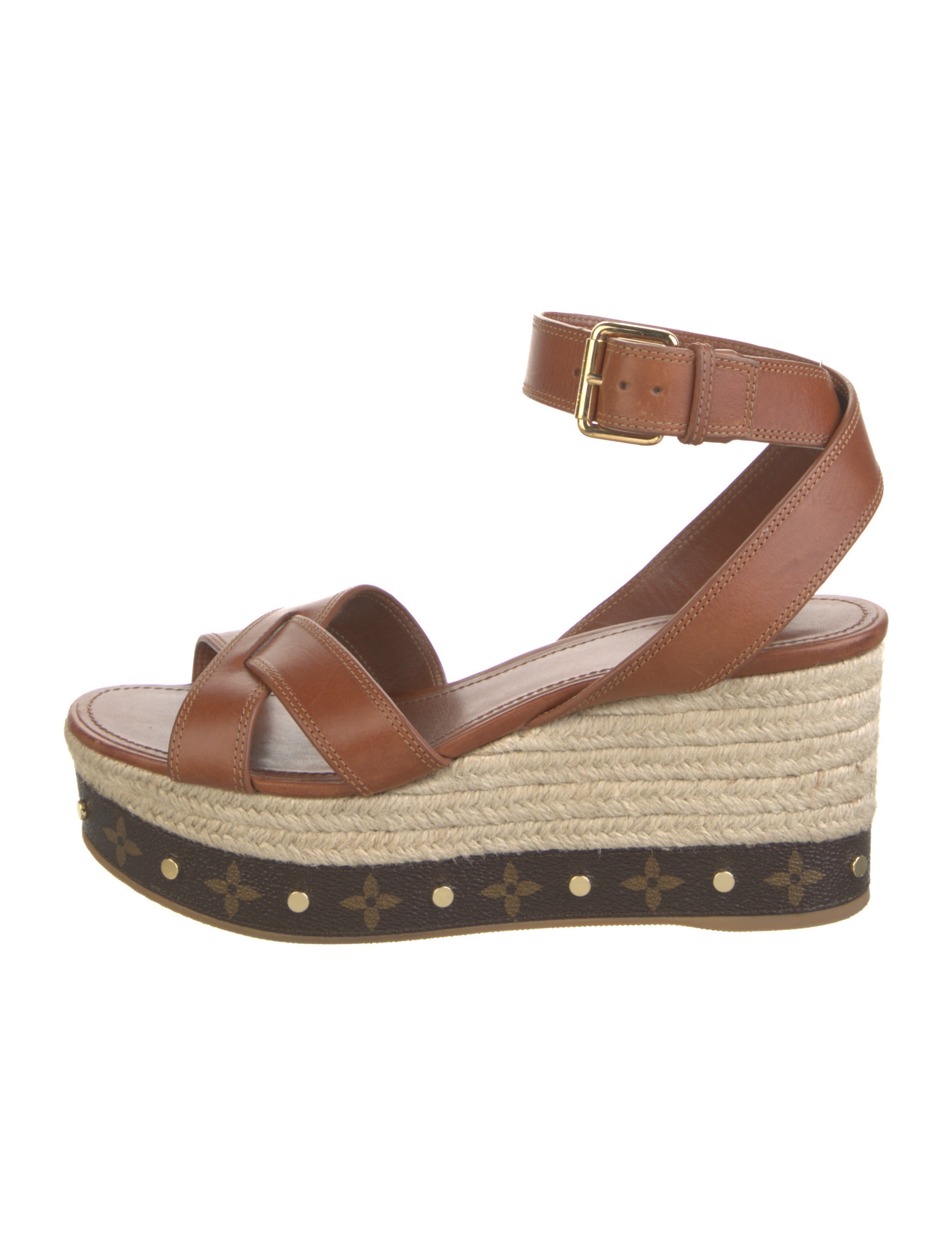 Louis Vuitton LV Monogram Leather Espadrilles Brown Sandals, Shoes