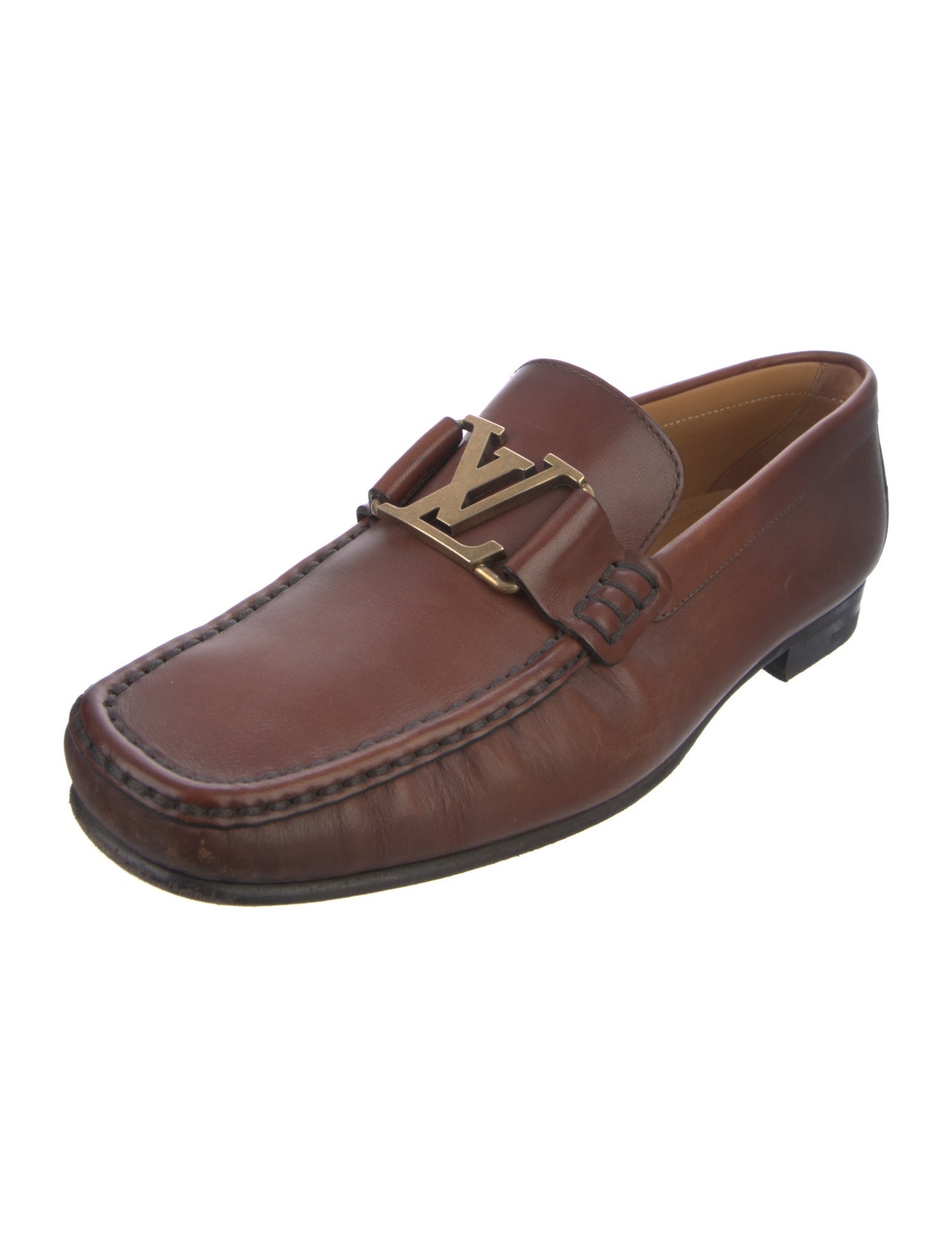 Louis Vuitton Leather Studded Accents Dress Loafers - Brown Loafers, Shoes  - LOU859526 | The RealReal