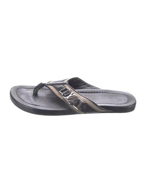 Louis Vuitton Canvas Leather Trim Embellishment Flip Flops