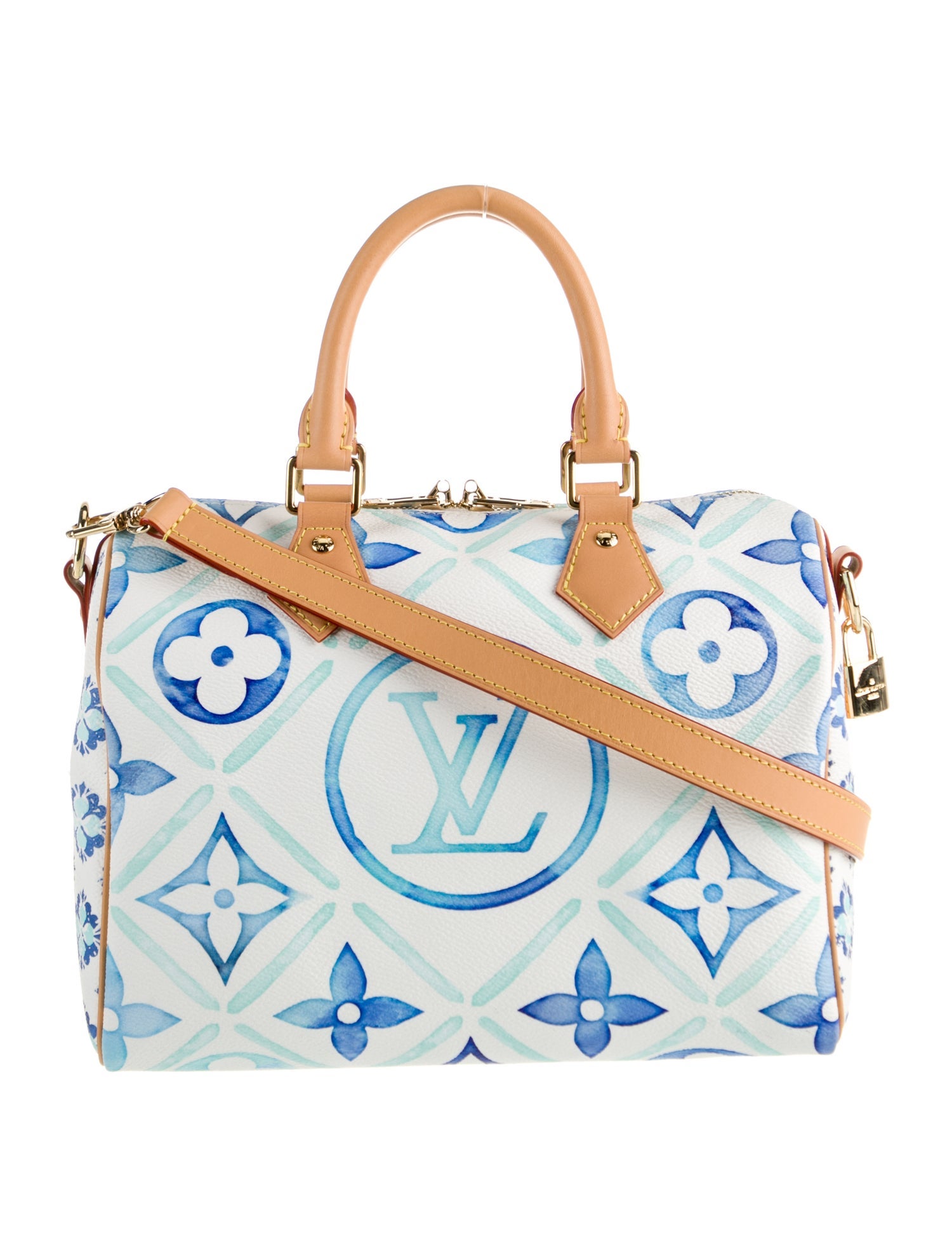 Louis Vuitton LV Monogram Tiles Speedy Bandouliere 25 White Handle