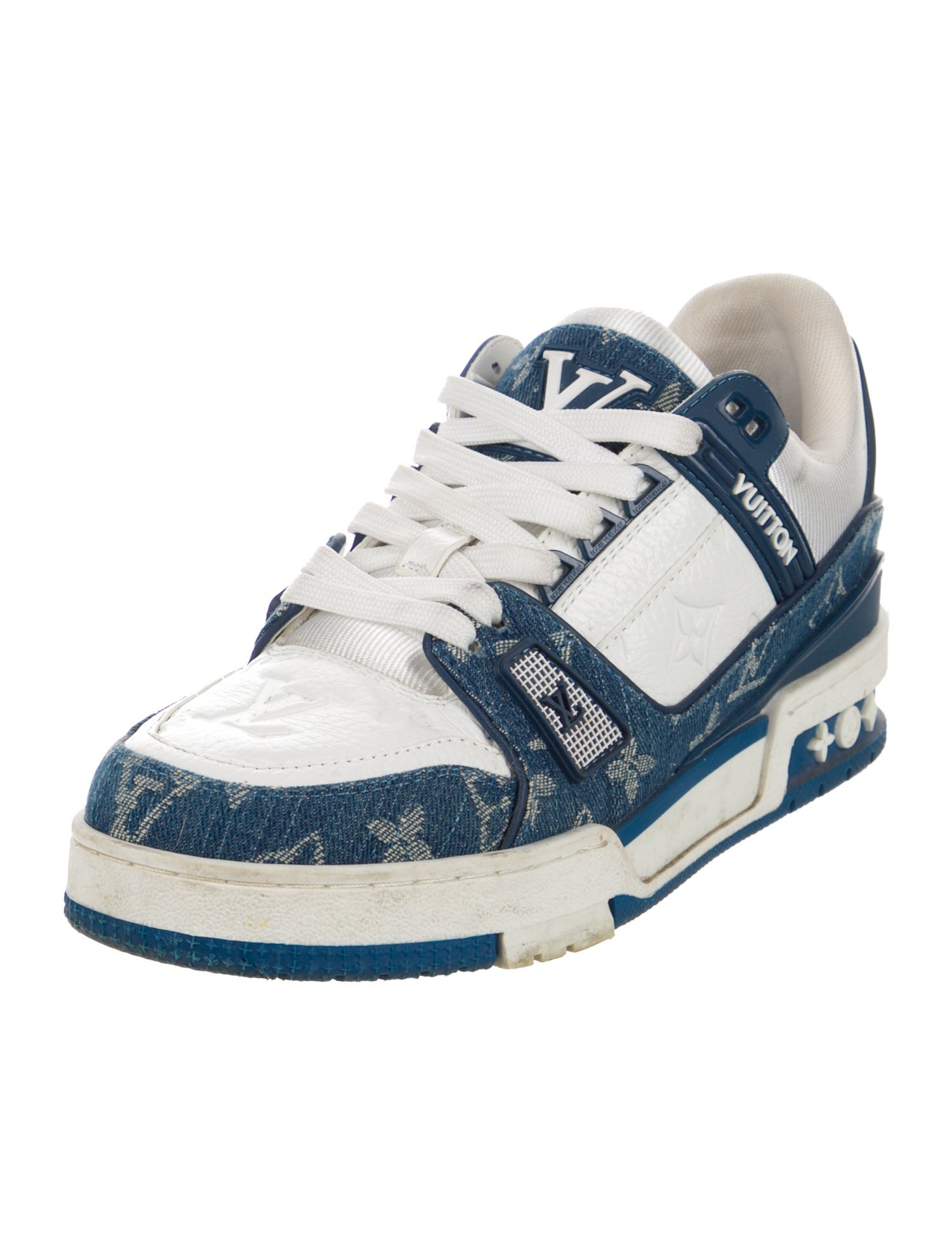 Louis Vuitton Leather Printed Sneakers Blue Sneakers, Shoes