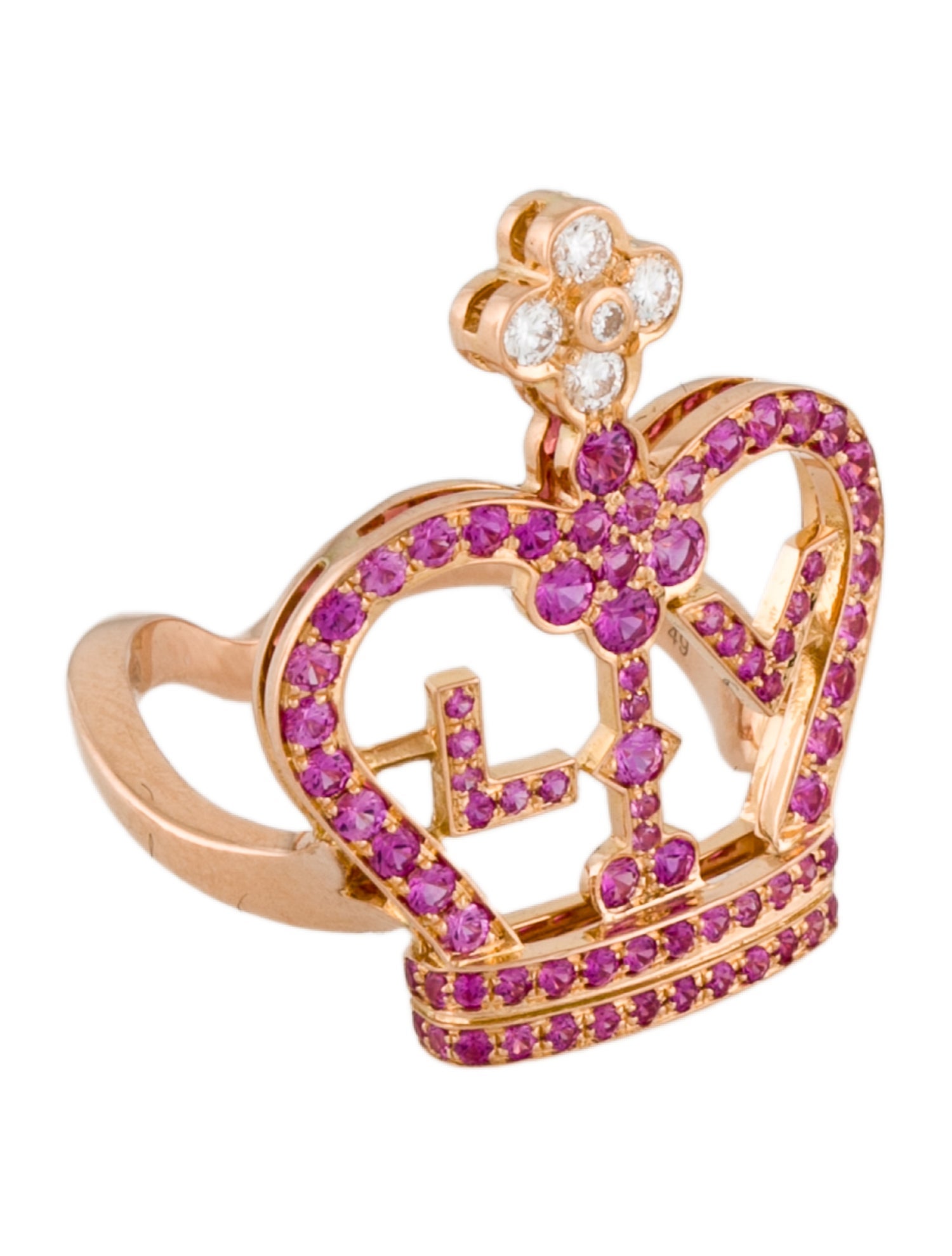 Louis Vuitton 18K Pink Sapphire & Diamond Crown Cocktail Ring