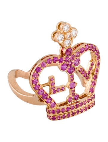 Louis Vuitton Cocktail Ring 18K Pink Sapphire & Diamond Crown 49 | 4.75