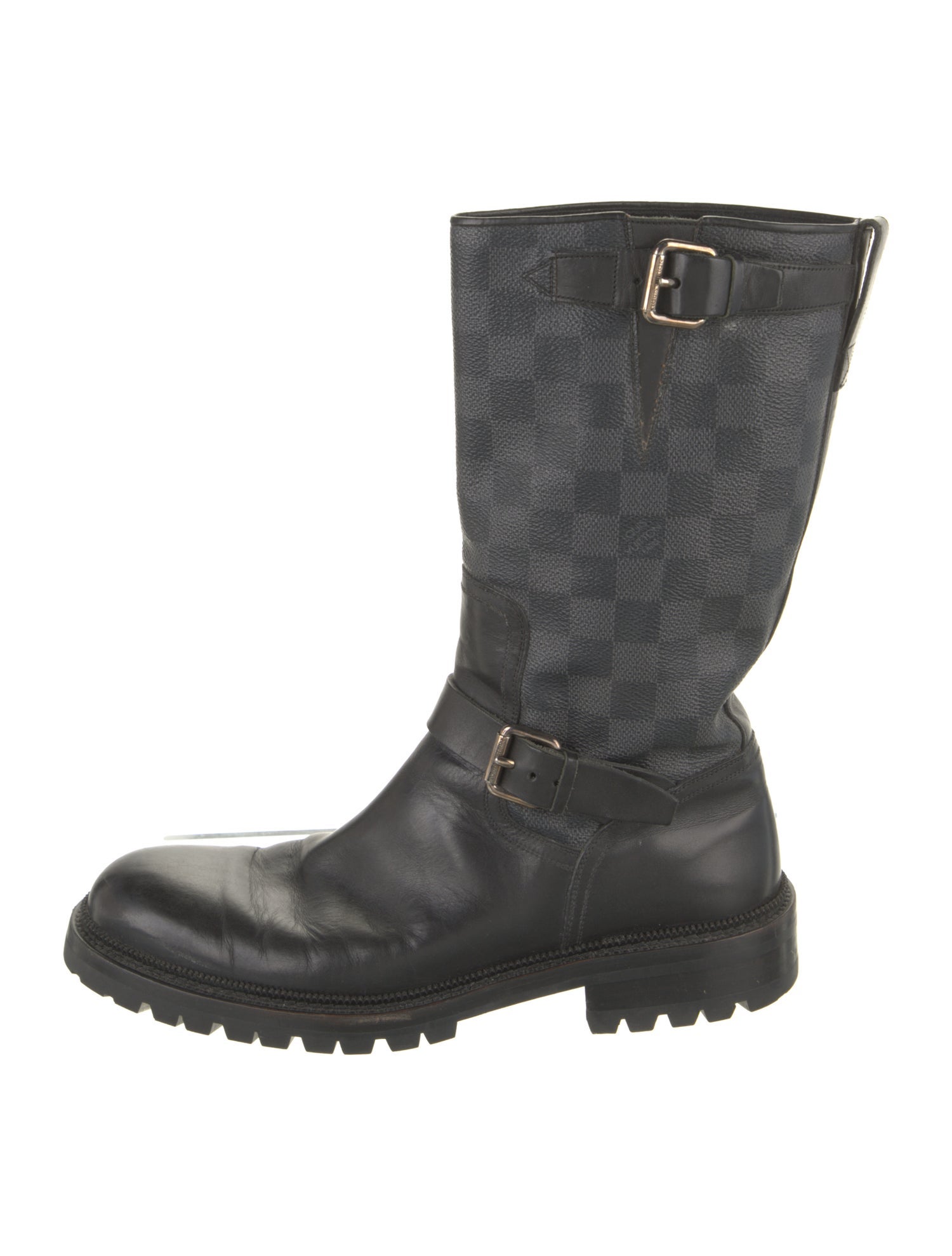 靴 Louis Vuitton Biker Damier Leather Boots Louis Vuitton Damier Graphite Pattern Moto Boots - Black Boots
