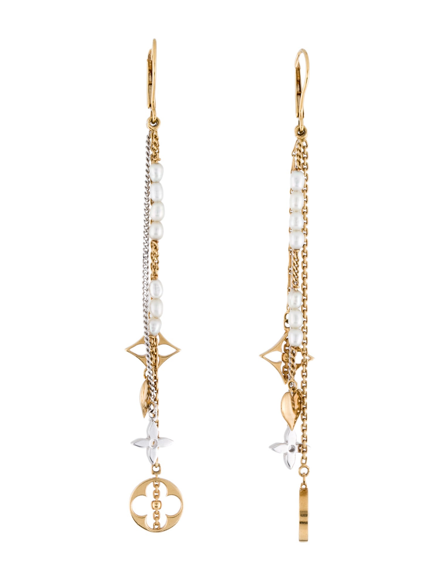 Louis Vuitton 18K Pearl Monogram Drop Earrings