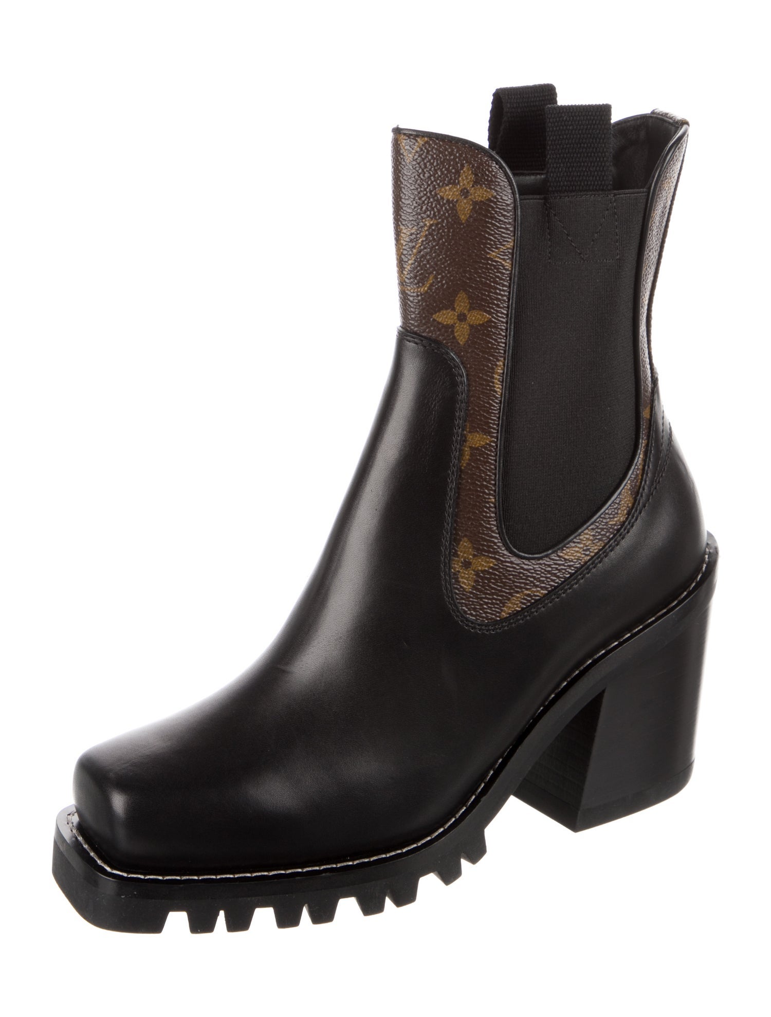 Louis Vuitton Monogram Pattern Leather Chelsea Boots