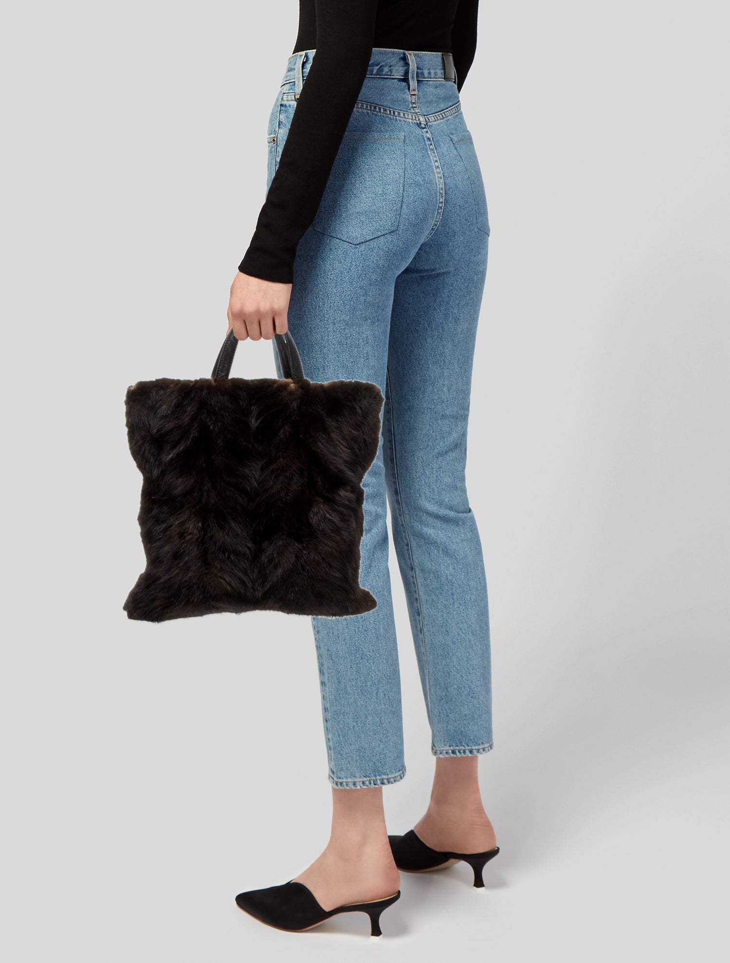 Jimmy Choo Fur Faux Clutch - Black Handle Bags, Handbags