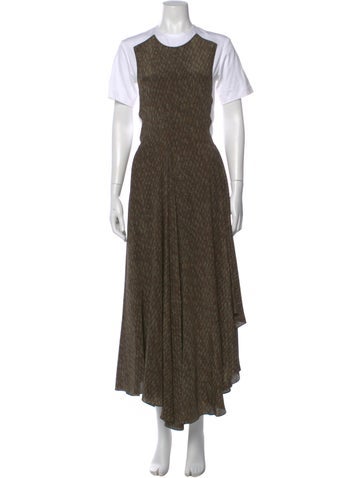 Pre-owned Loewe Silk Long Dress In Green
