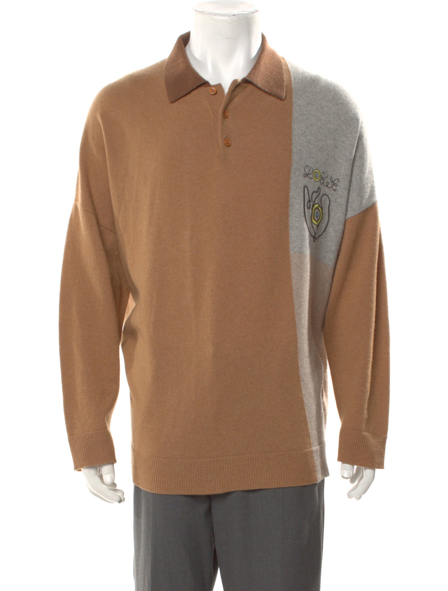 Loewe Cashmere Colorblock Pattern Polo Sweater