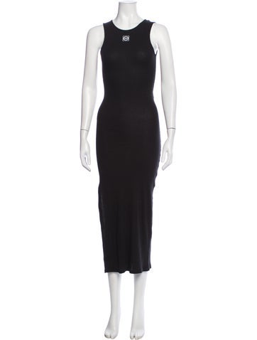 Pre-owned Loewe Crew Neck Midi Length Dress In Black