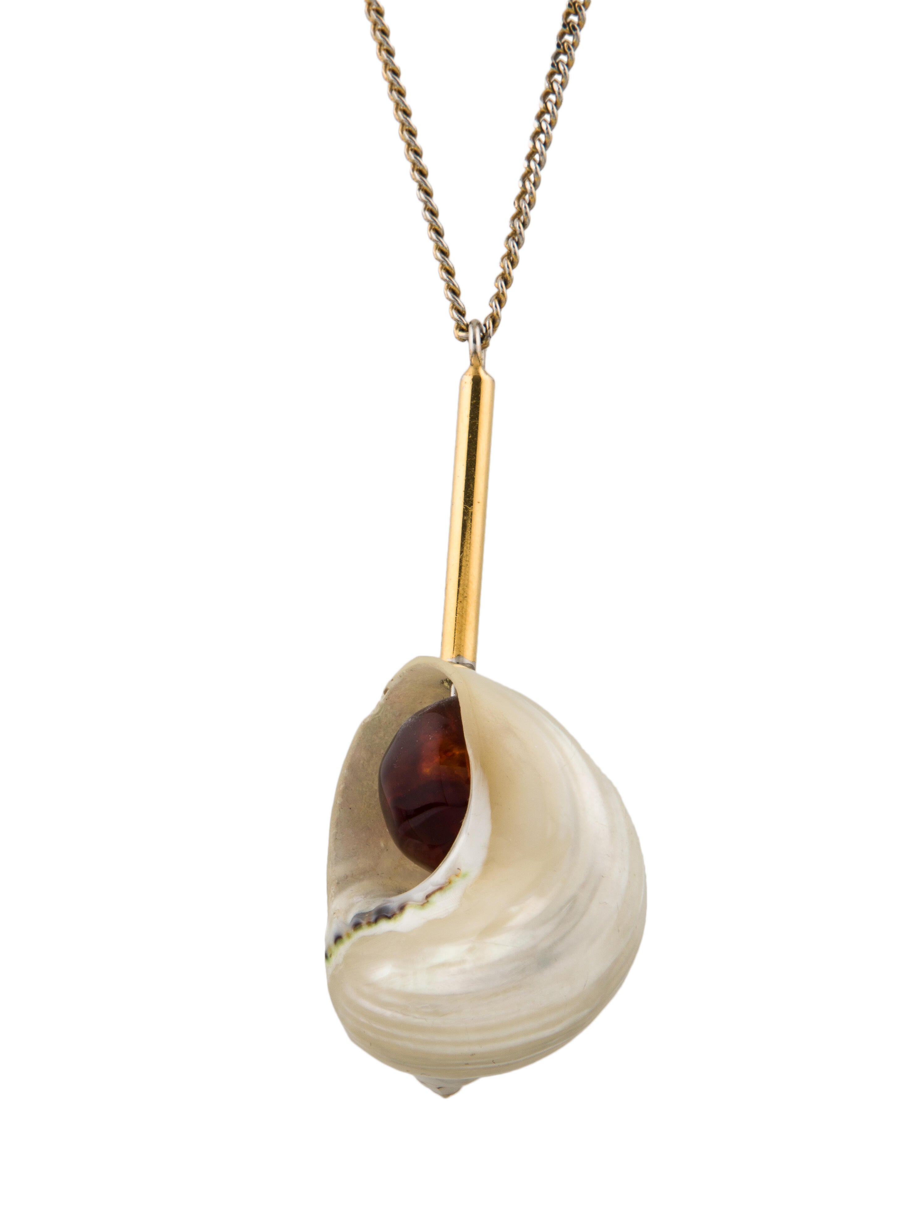 ネックレス・ペンダント Loewe necklace Loewe Snail Shell Pendant Necklace - White, Gold-Tone Metal