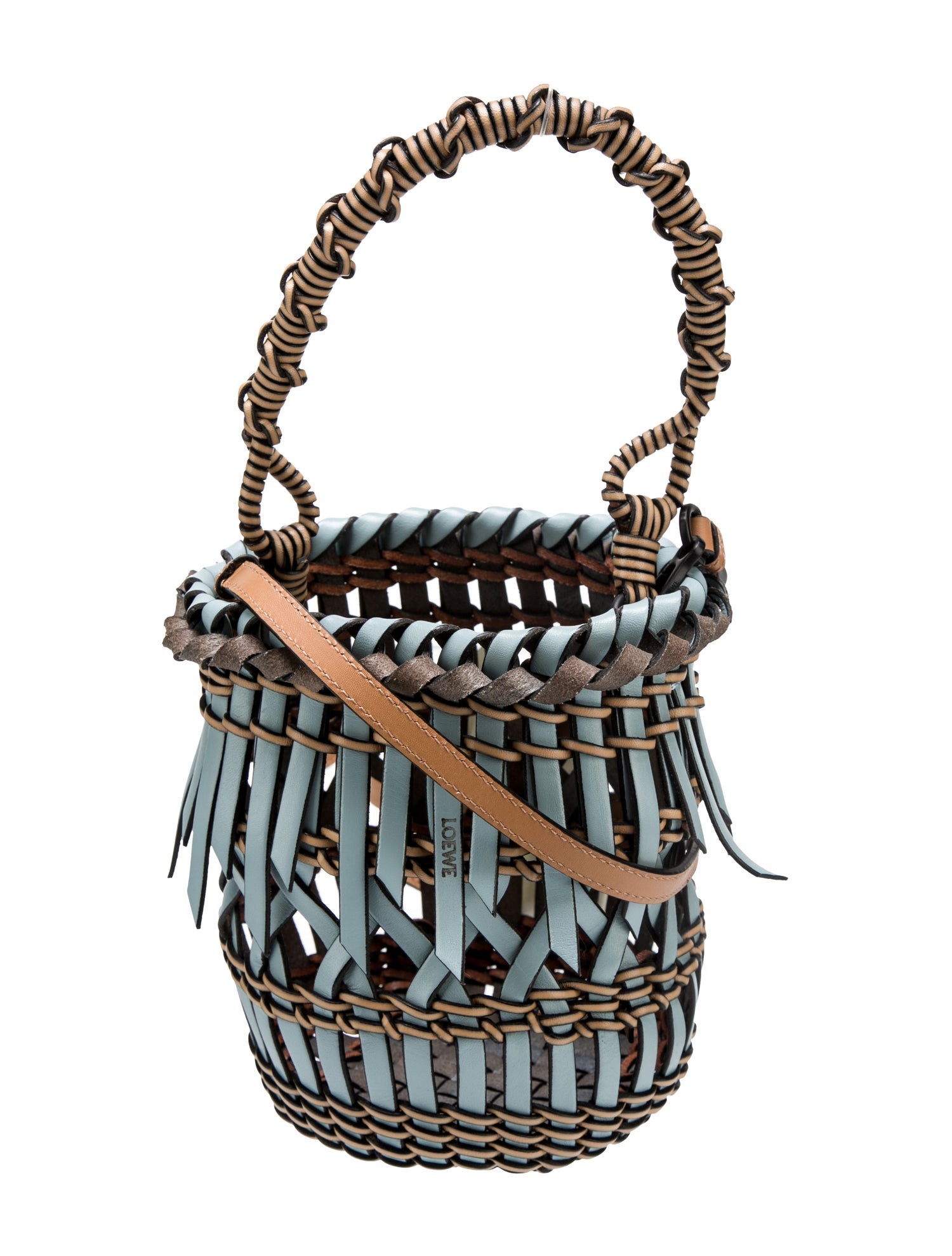 LOEWE✤ロエベ✰Basketbag✰<USED>✰ Loewe Leather Fringes Small - Blue Bucket Bags, Handbags