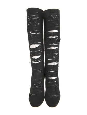 Loewe Canvas Distressed Accents Lace-Up Boots