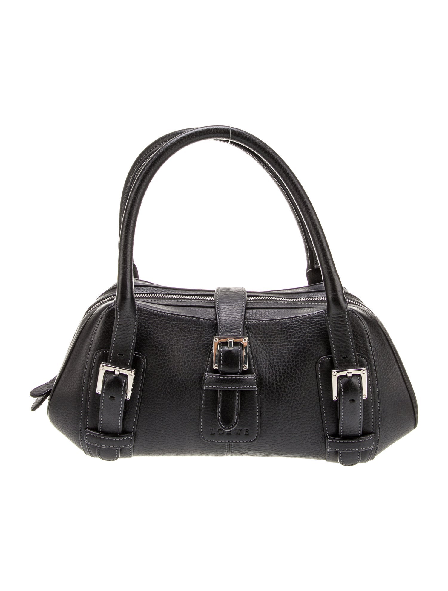 Loewe Leather Top Handle Bag Vintage Black Handle Bags, Handbags