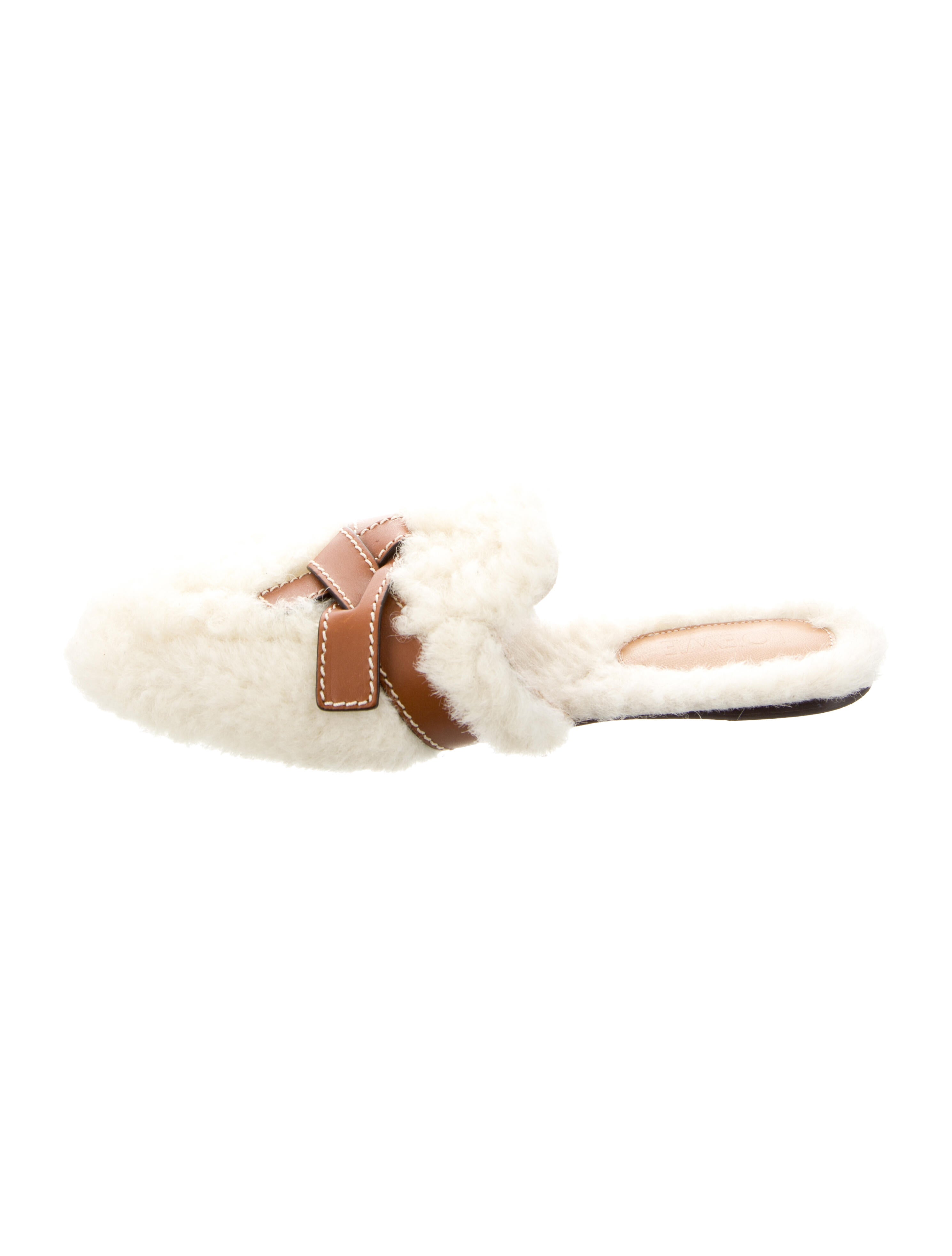 Loewe Fur Leather Trim Embellishment Mules