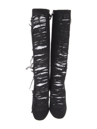 Loewe Denim Distressed Accents Lace-Up Boots