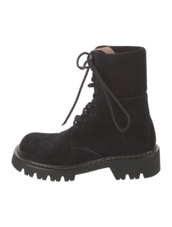 Loewe Suede Floral Print Combat Boots