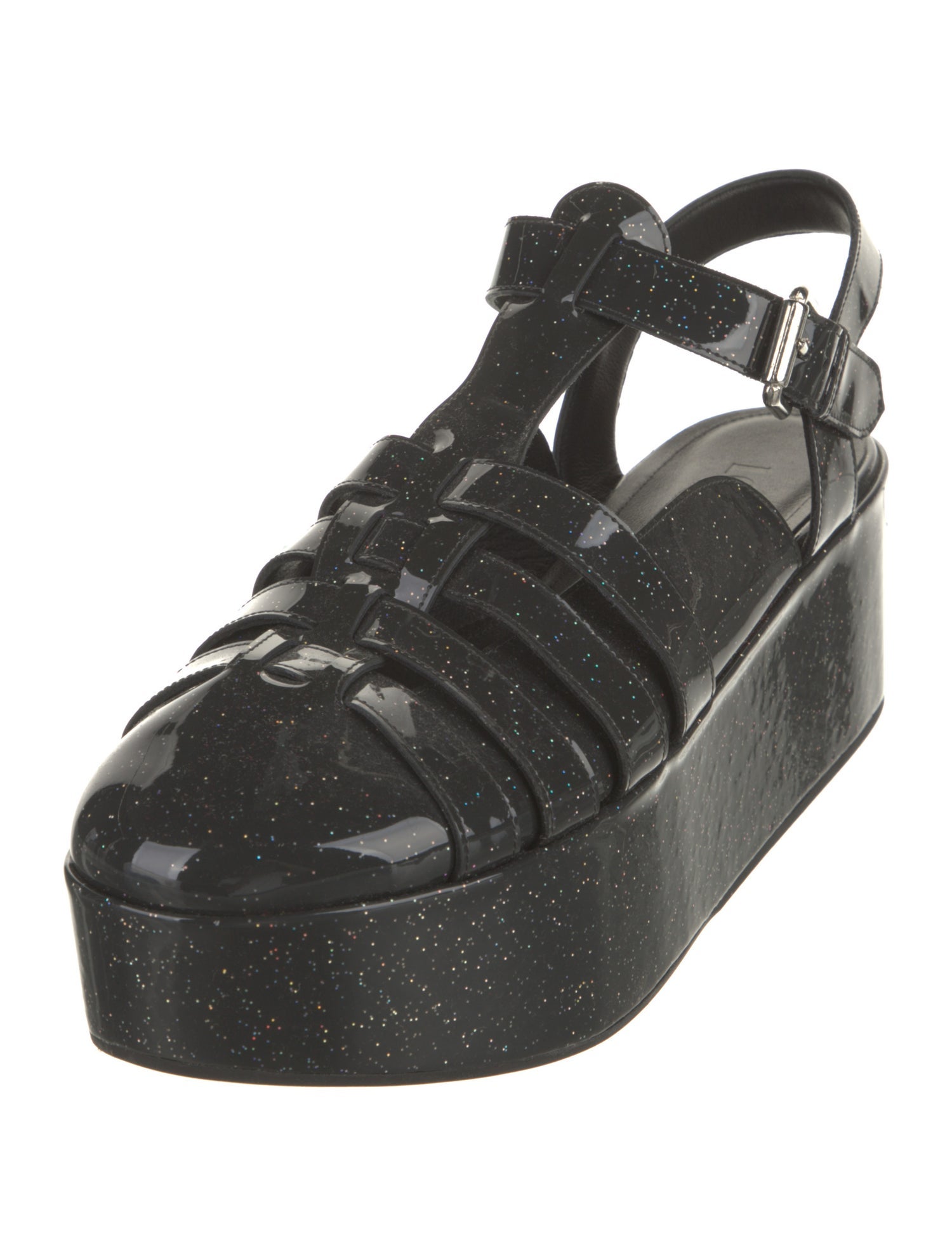 Loewe Patent Leather Glitter Accents Slingback Pumps