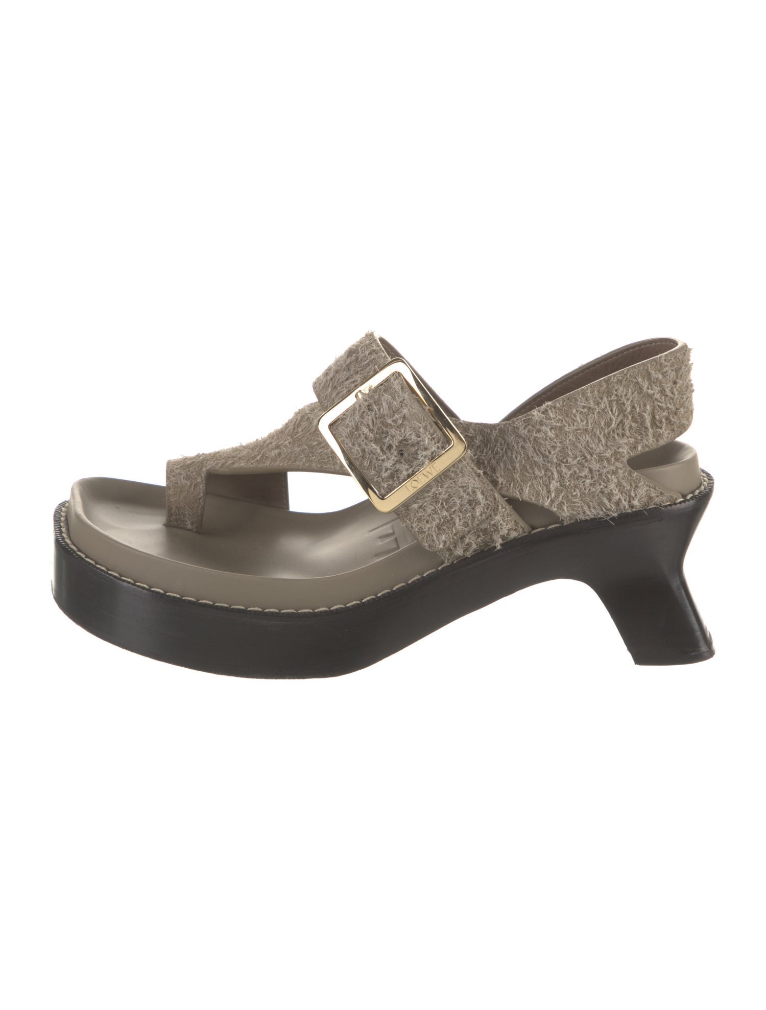 Loewe Suede Whipstitch Trim T-Strap Sandals