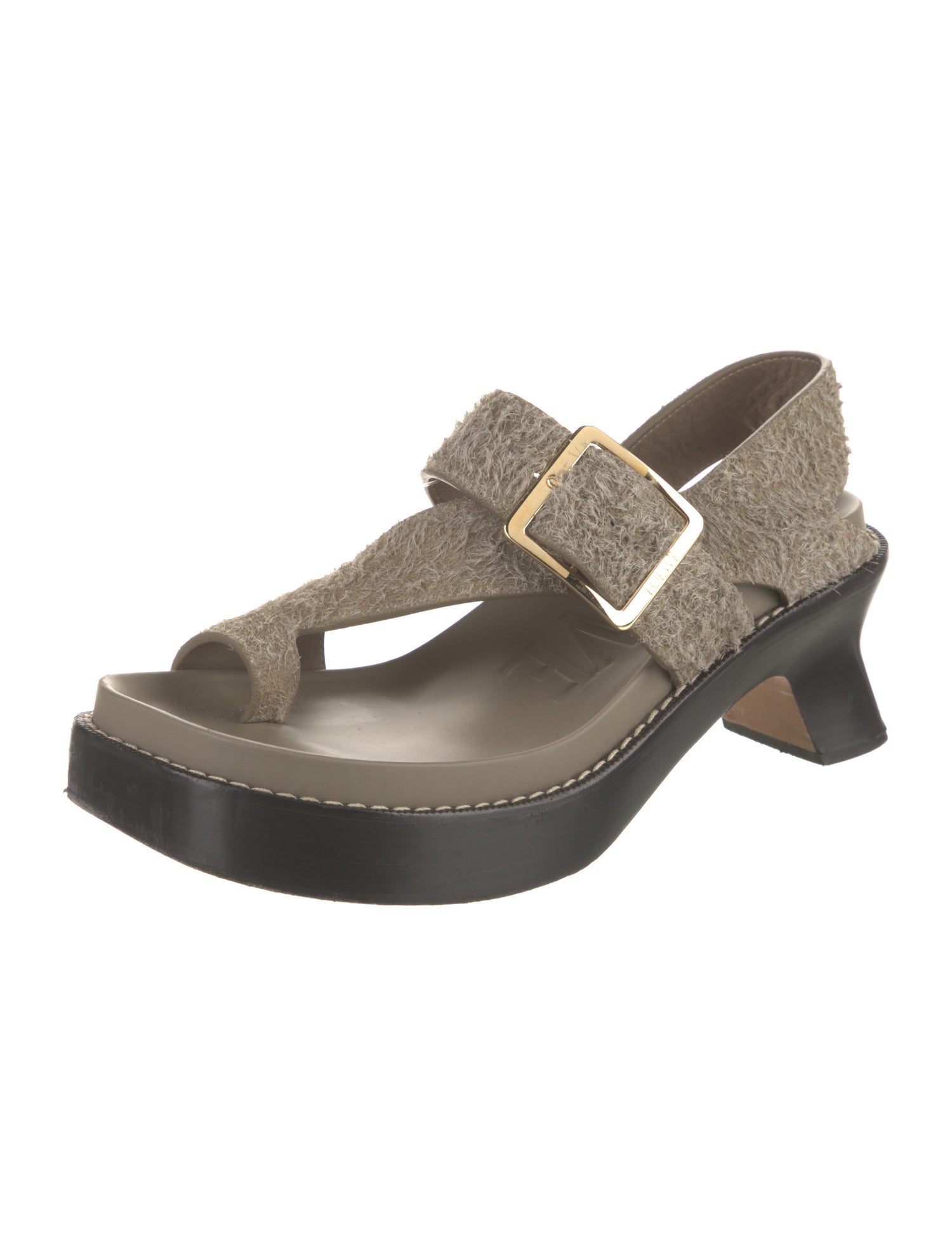 Loewe Suede Whipstitch Trim T-Strap Sandals