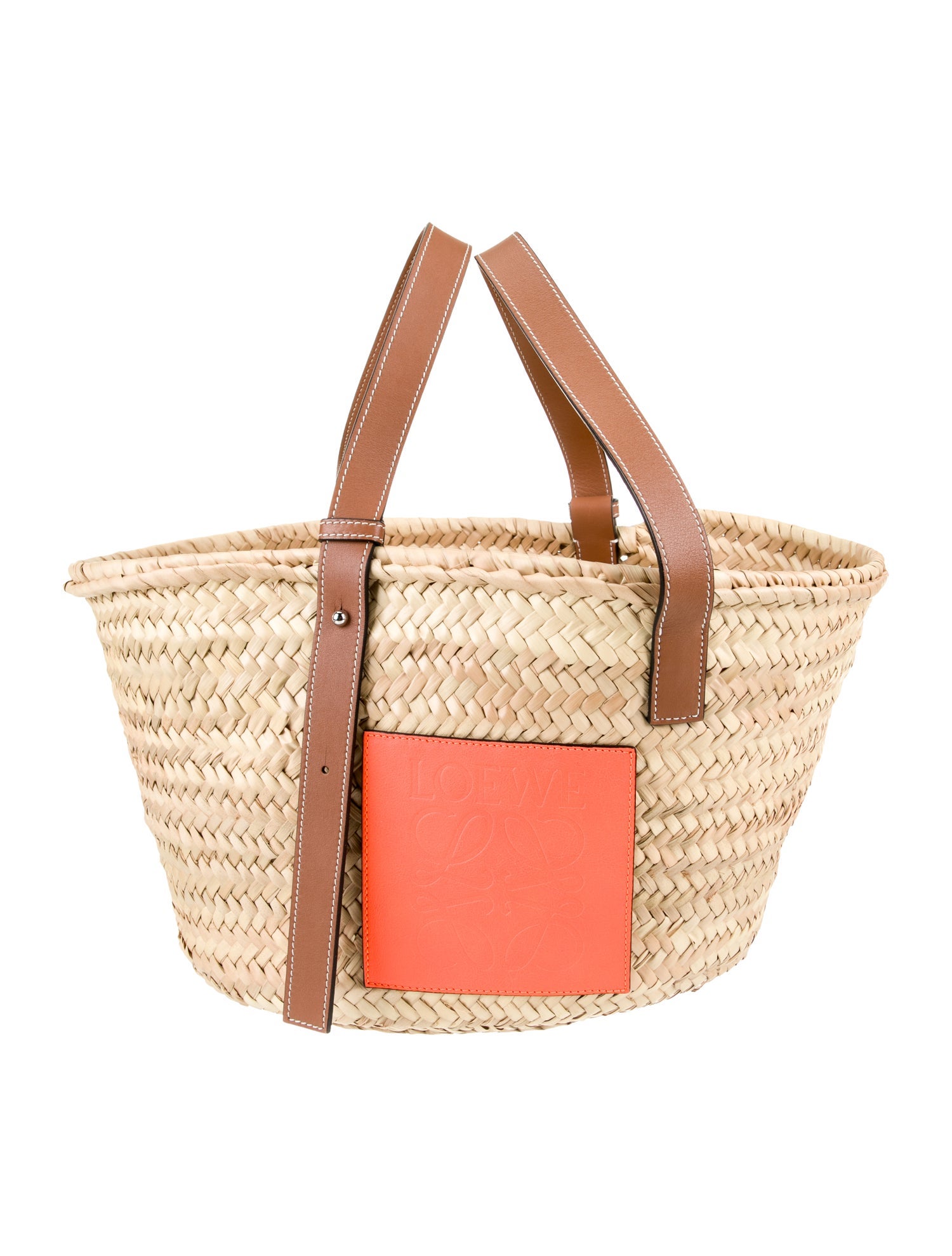 １点限り！累積売上総額第１位！【LOEWE】LARGE BASKET BAG Large Basket bag in palm leaf and calfskin Beige - LOEWE