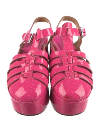 Loewe Patent Leather Glitter Accents T-Strap Pumps