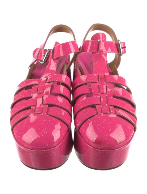 Loewe Patent Leather Glitter Accents T-Strap Pumps