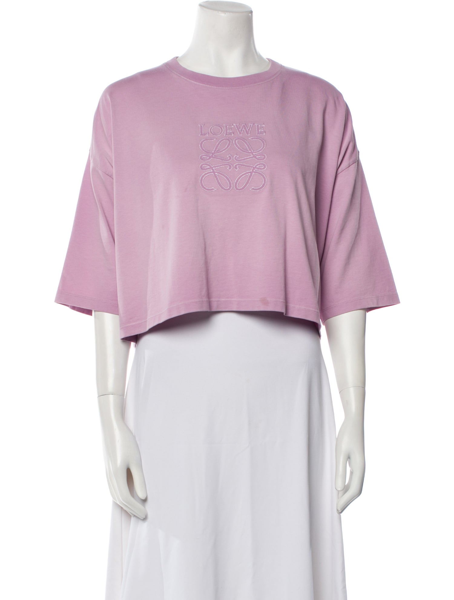 Loewe Crew Neck Three-Quarter Sleeve Crop Top