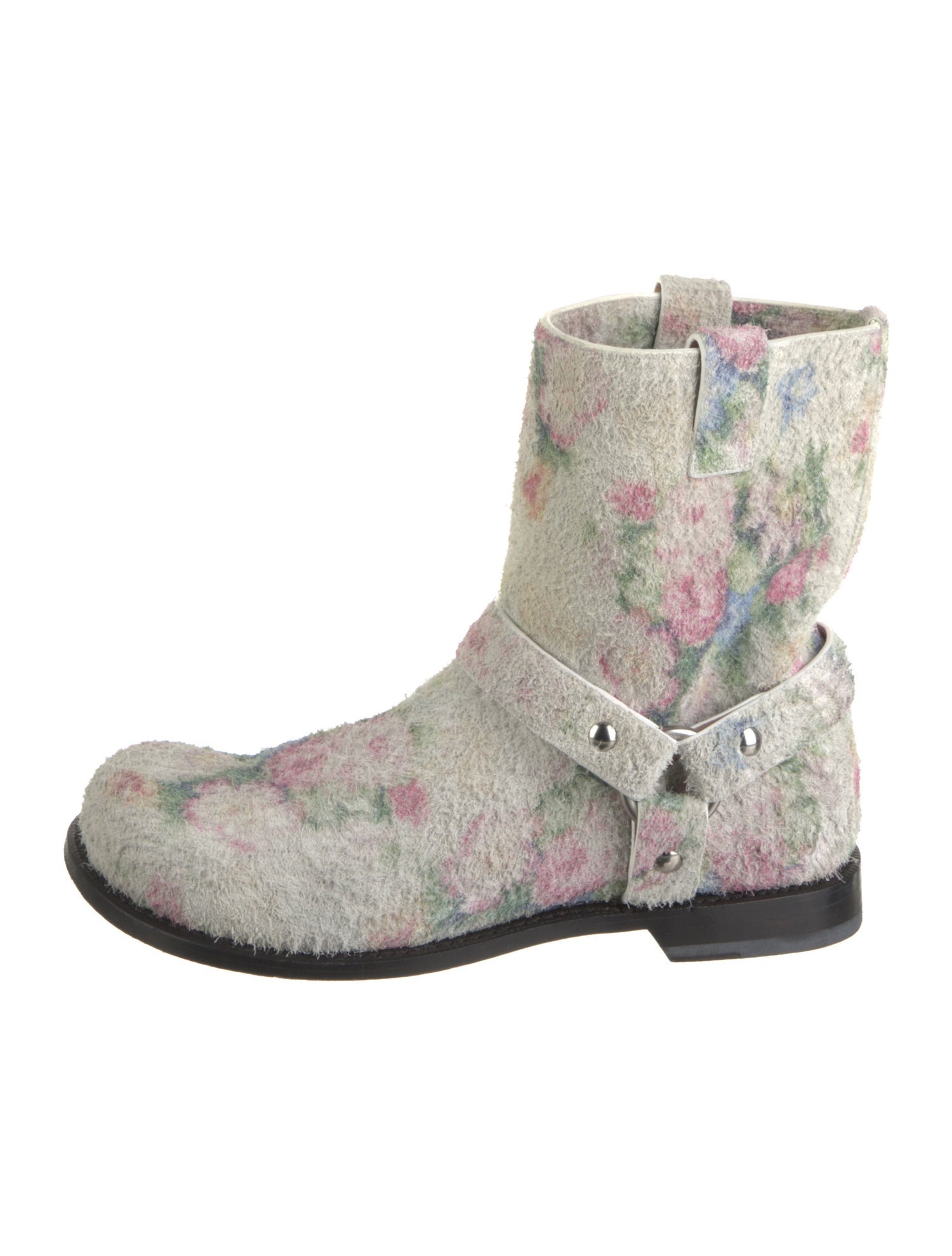 Loewe Suede Floral Print Moto Boots
