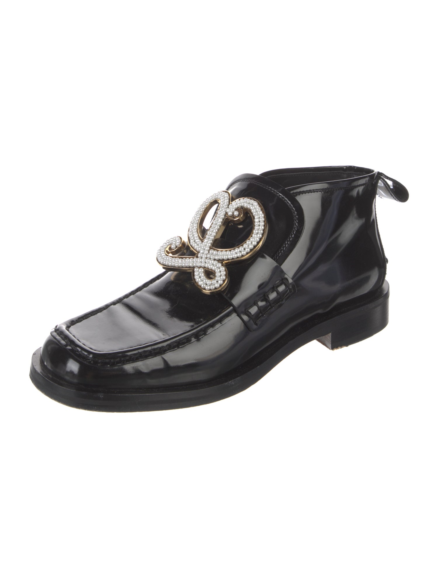 Loewe Patent Leather Beaded Accents Flats