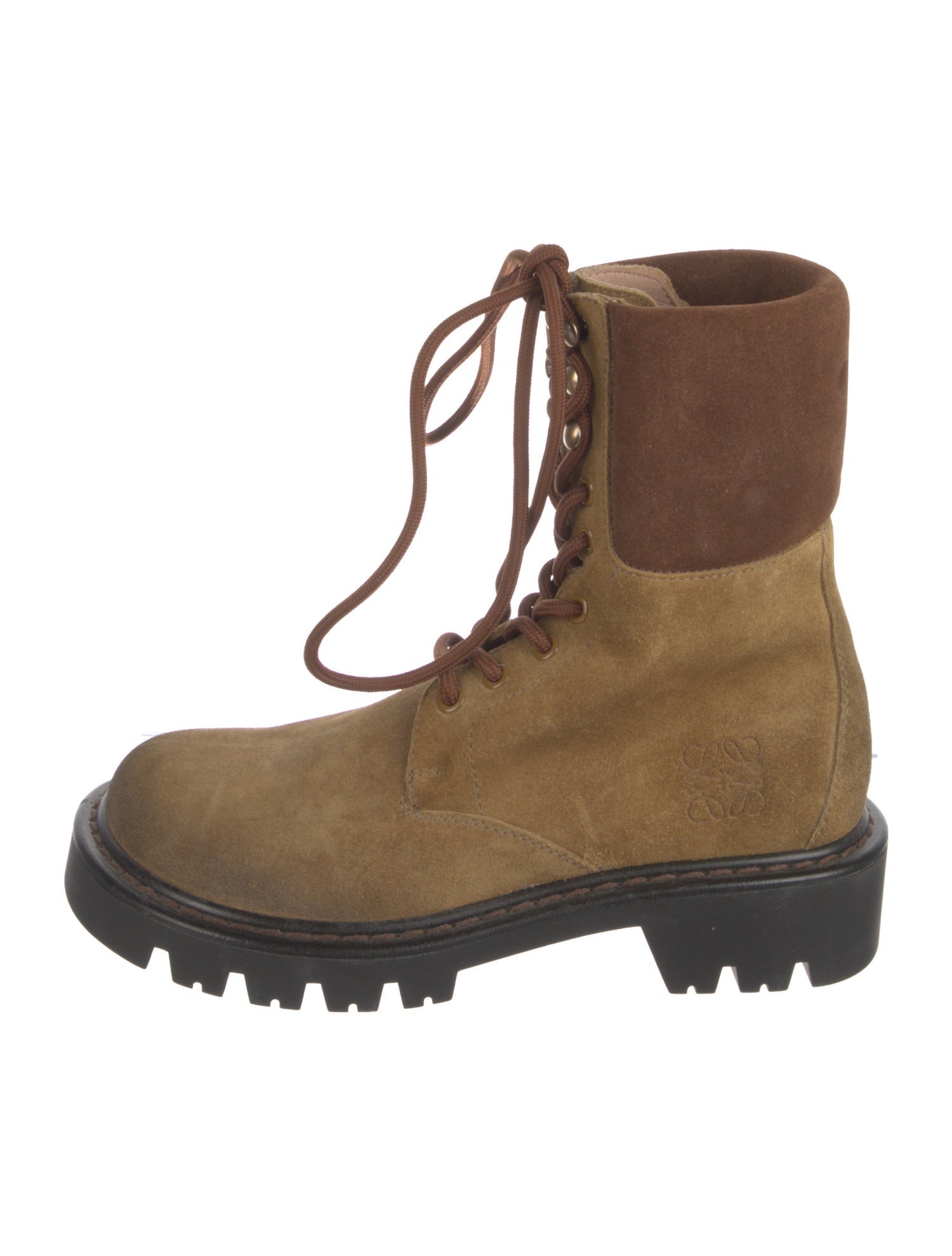 Loewe Suede Colorblock Pattern Combat Boots